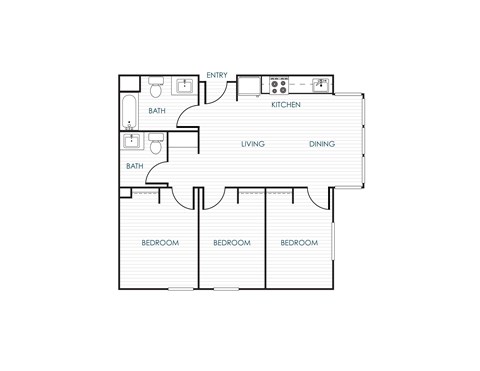 Floor plan for 3 beds, 1.5 baths, 936 sqft